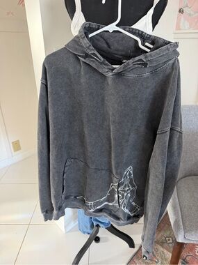 Shihiko Hoodie Embroidered Men’s XL Japanese Temple Print Sweatshirt Charcoal